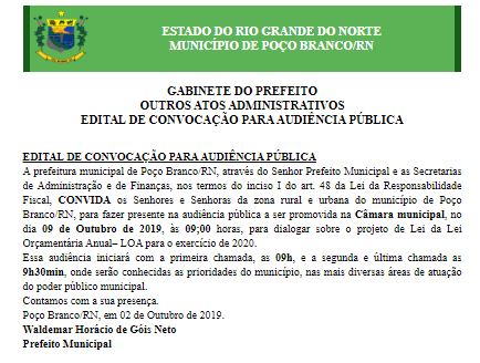 EDITAL DE CONVOCAÃ‡ÃƒO PARA AUDIÃŠNCIA PÃšBLICA